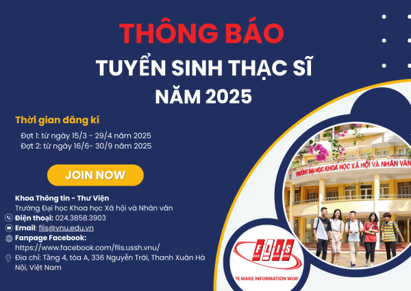 Thông báo tuyển sinh thạc sĩ chuyên ngành Khoa học Thông tin - Thư viện