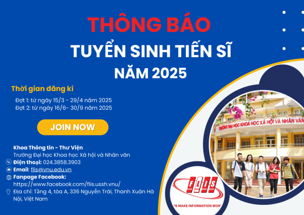 Thông báo tuyển sinh tiến sĩ chuyên ngành Khoa học Thông tin - Thư viện