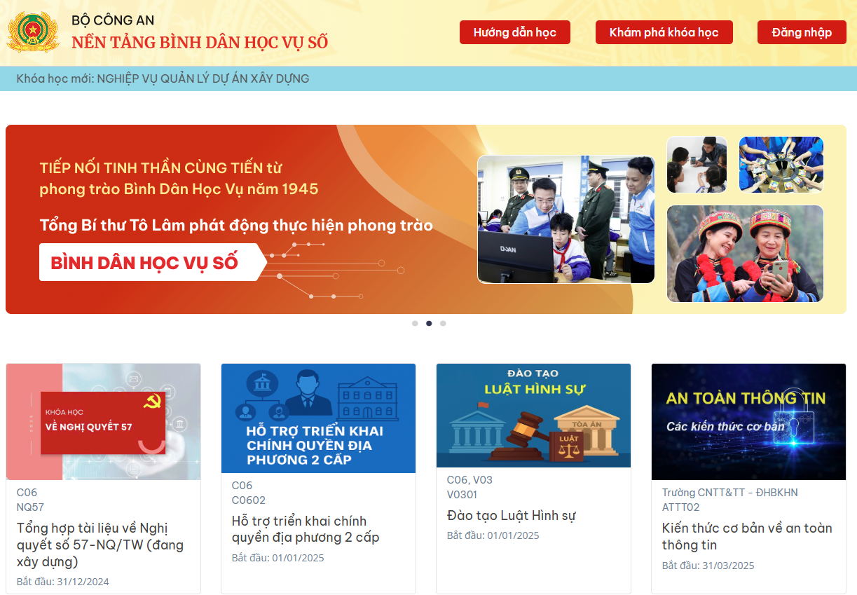 Khóa học “Bình dân học vụ số” hiện đã được triển khai rộng rãi trên nền tảng trực tuyến quốc gia, sinh viên toàn quốc có thể truy cập để học tập, rèn luyện kỹ năng số, chuẩn bị cho tương lai nghề nghiệp trong thời đại số hóa